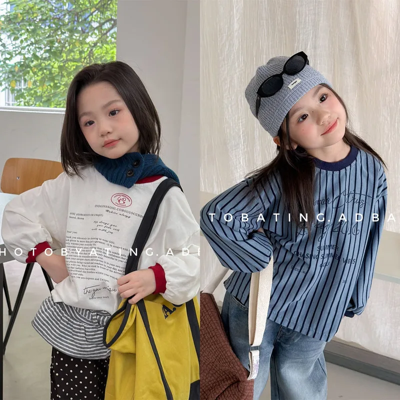 【KID】ストライプ英字デザイン長袖Tシャツ