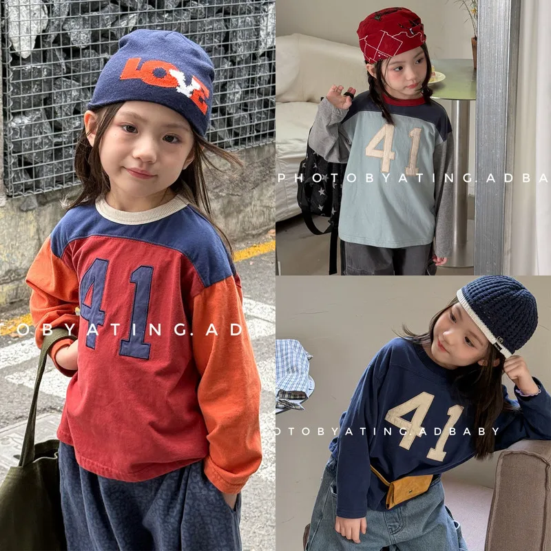 【KID】数字プリントクルーネック長袖Tシャツ
