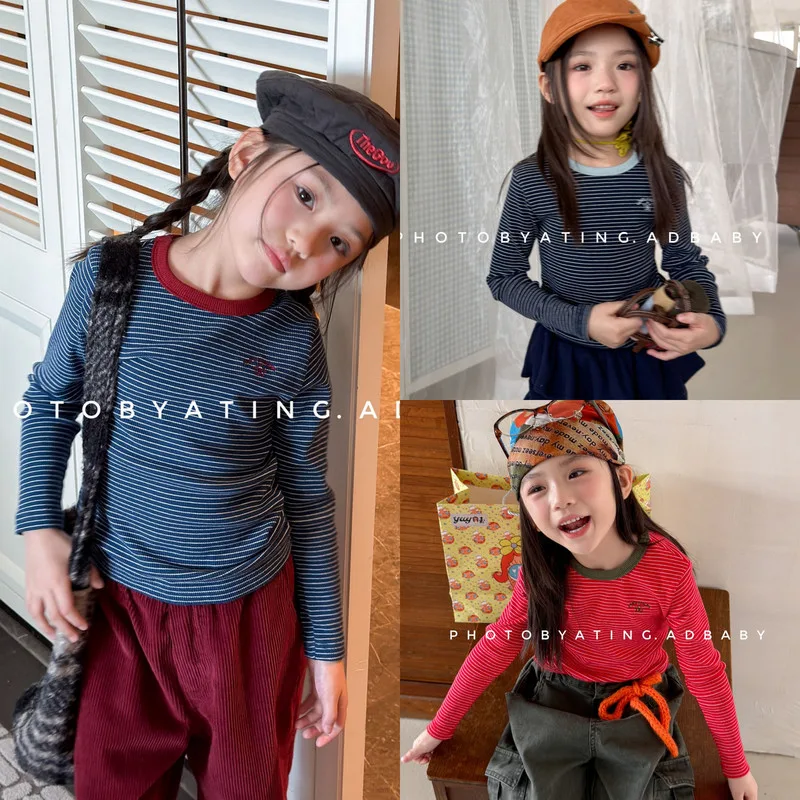 【KID】ストライプクルーネック長袖Tシャツ