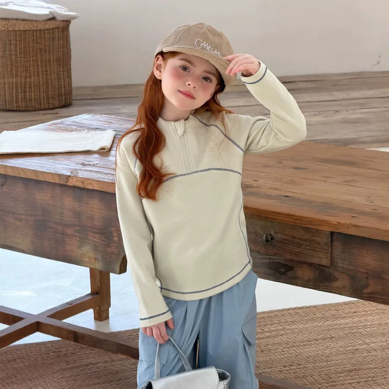 【KID】配色ラインハイネック長袖Tシャツ