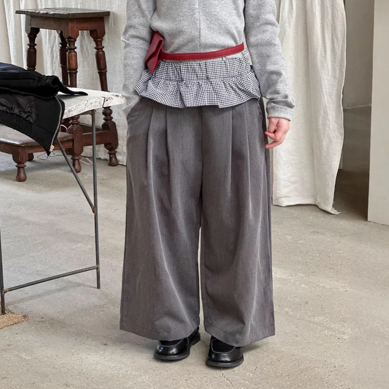 【KID】グレーチェックフリルワイドパンツ