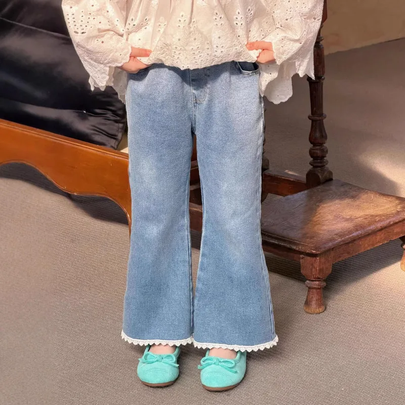 【KID】エアリー裾レースフレアデニムパンツ