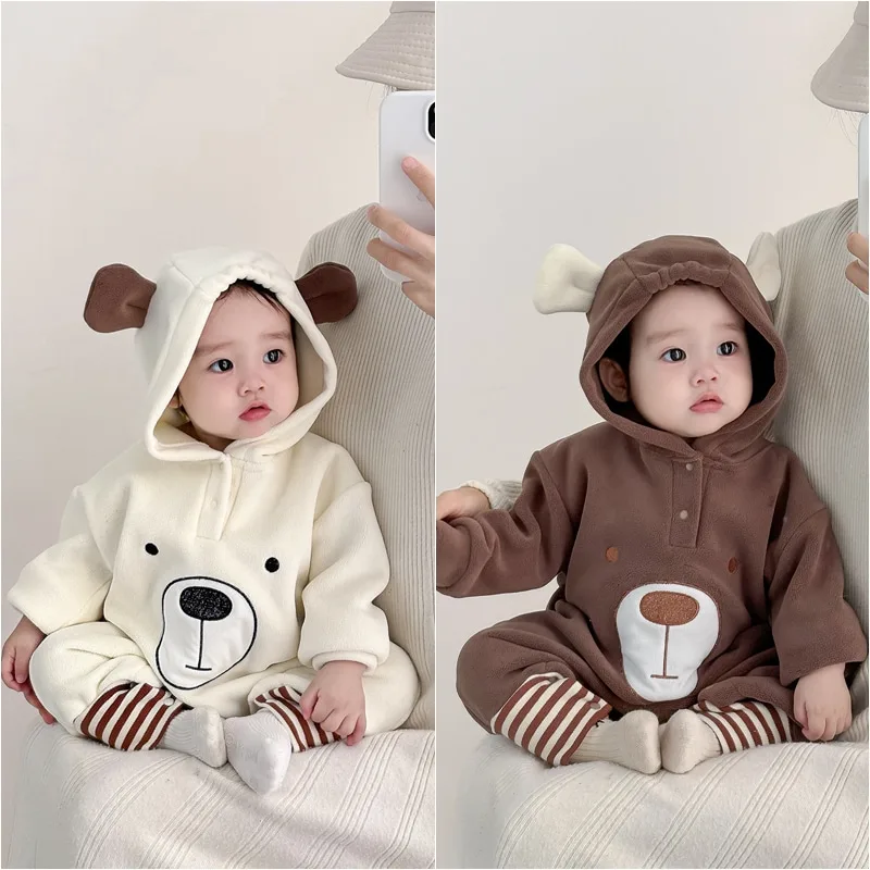 【BABY】ジェラートくま耳フード付き裏起毛ロンパース