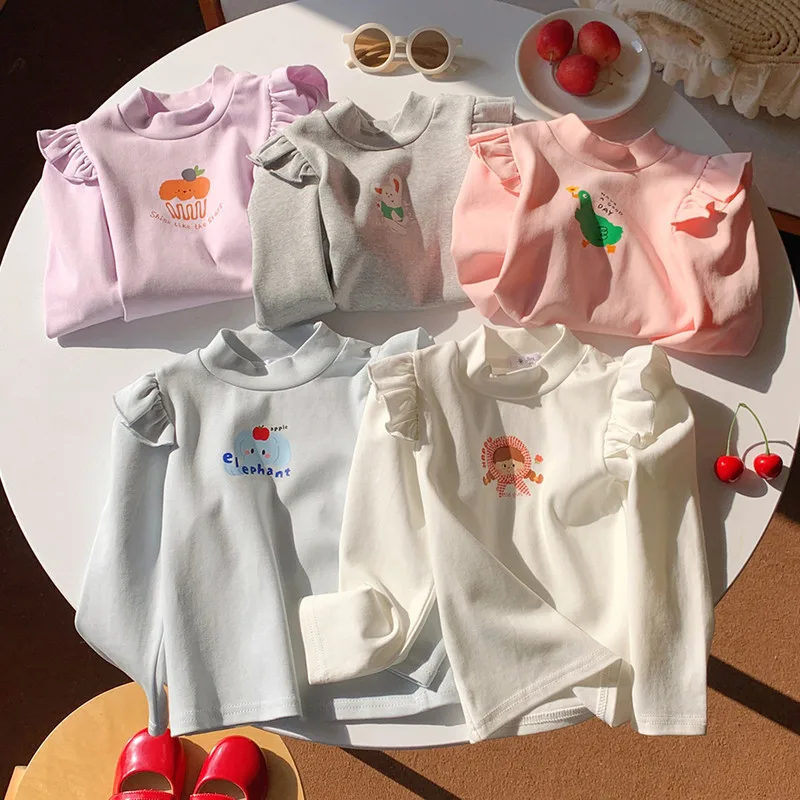 【KID】アニマルプリントフリル肩長袖Tシャツ