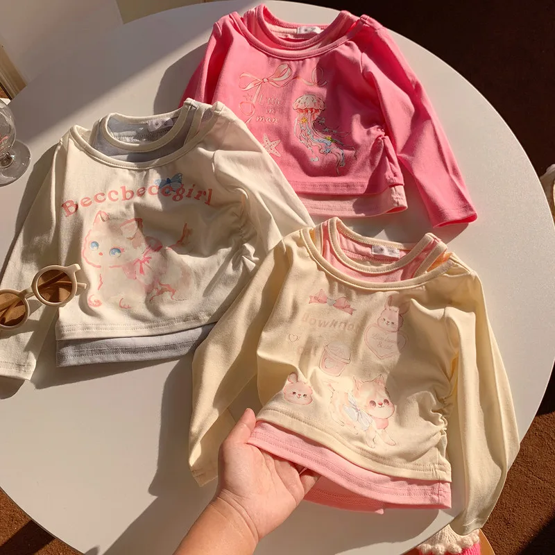 【KID】ねこ柄フェイクレイヤード長袖Tシャツ