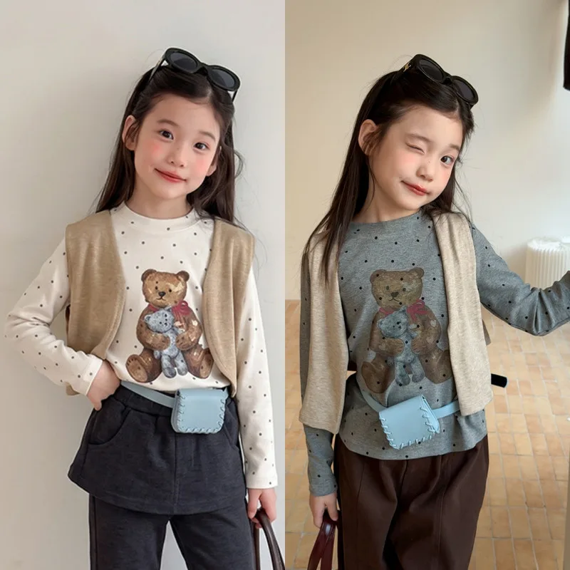 【KID】くまモチーフドット柄長袖Tシャツ