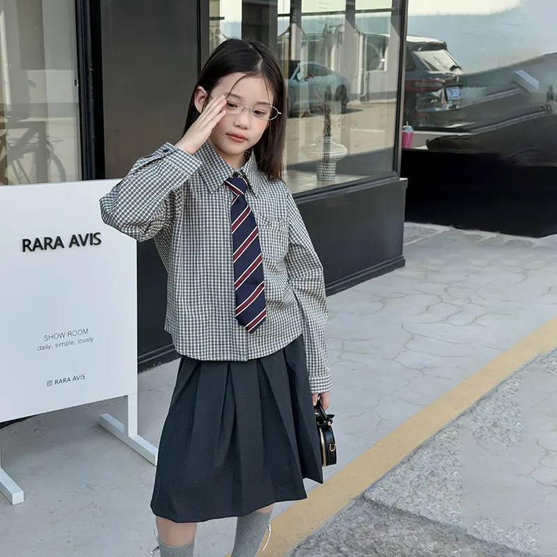 【KID】ブラックチェック柄襟付き長袖シャツ
