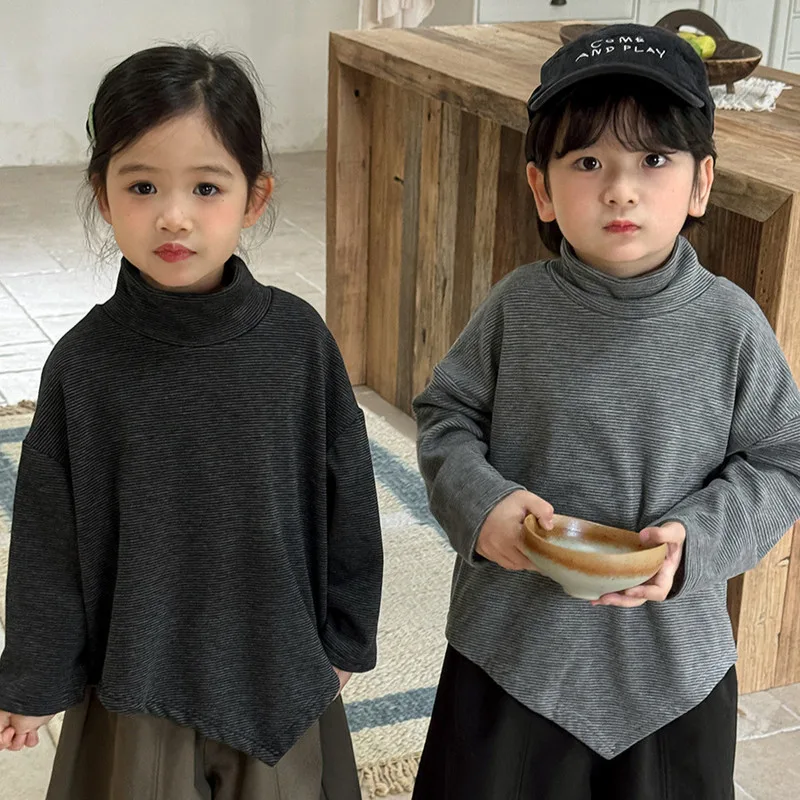 【KID】ストライプハイネック長袖Tシャツ