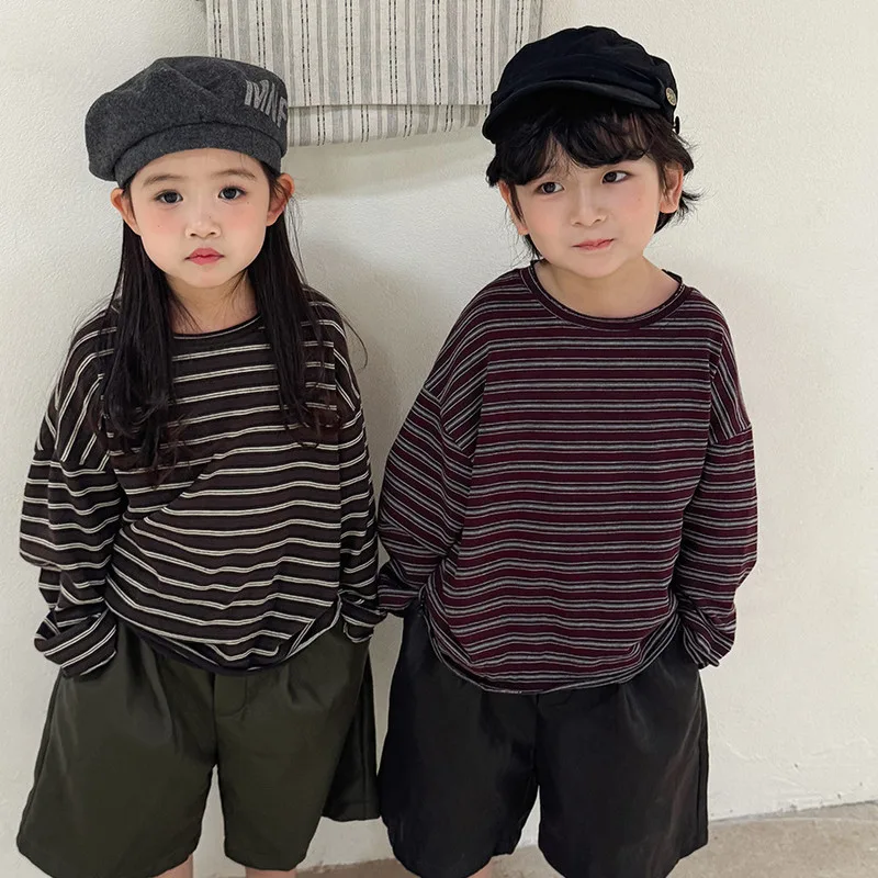 【KID】ストライプクルーネック長袖Tシャツ