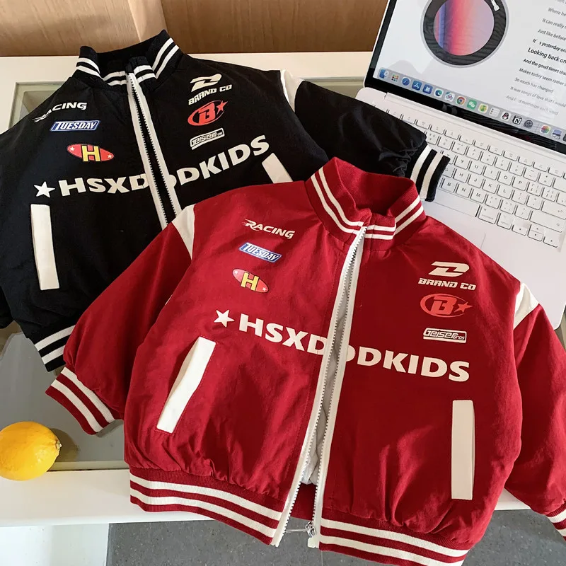 【KID】英字ロゴレーシングデザイン配色ラインスタジャン