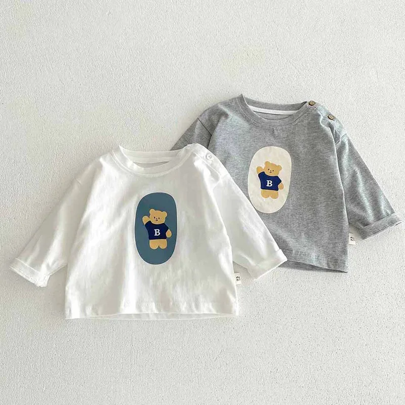 【BABY】くまモチーフラウンドネック長袖Tシャツ