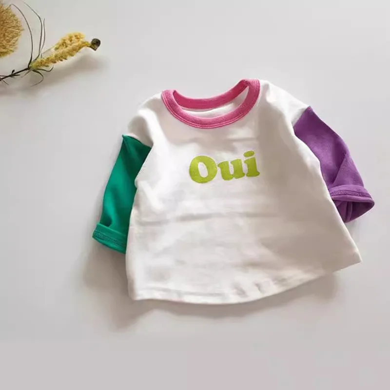 【BABY】Oui配色袖英字ロゴ長袖Tシャツ