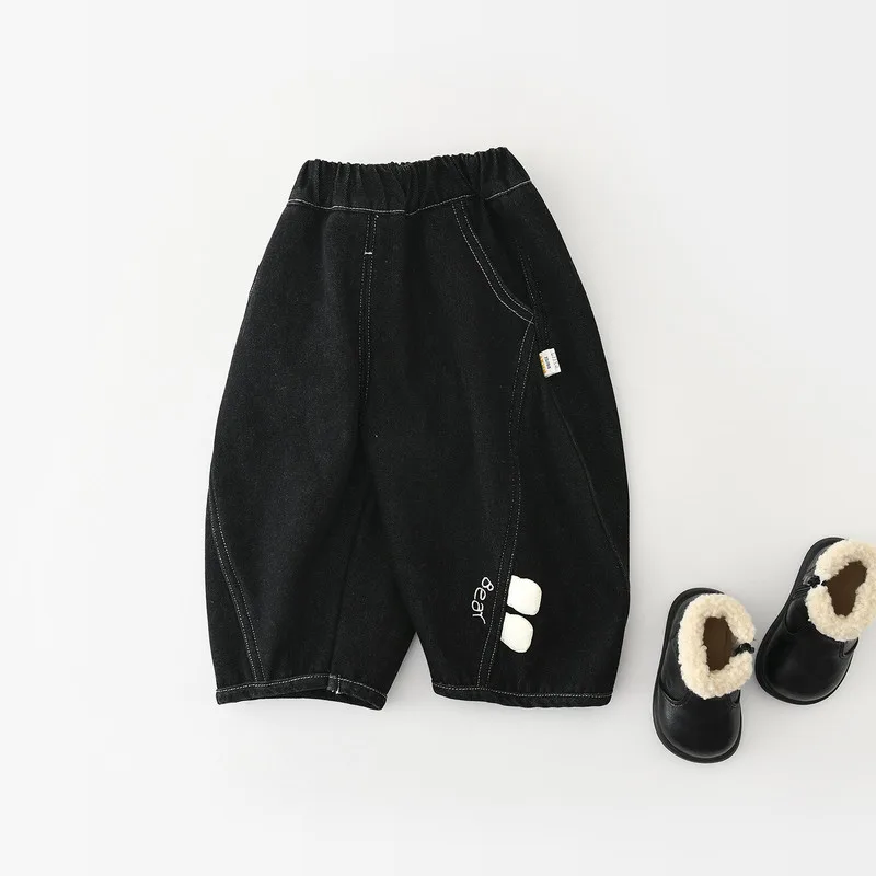 【BABY】くまワンポイント裏起毛デニムパンツ