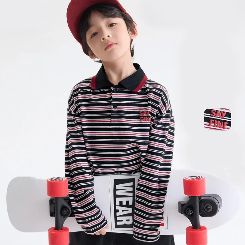 【KID】SAYFINEストライプ長袖ポロシャツ