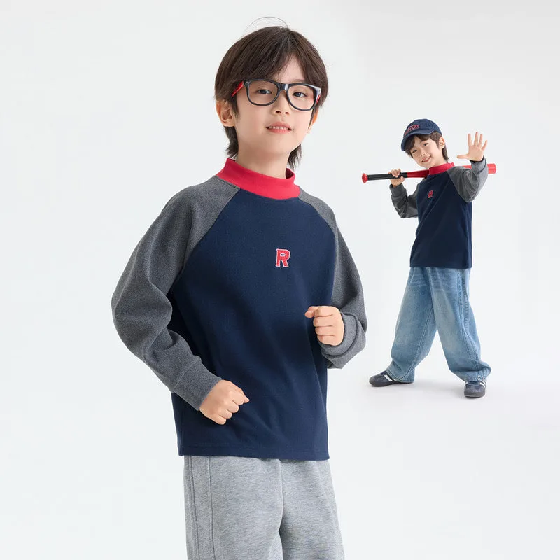 【KID】ネイビー配色Rロゴハイネック長袖Tシャツ