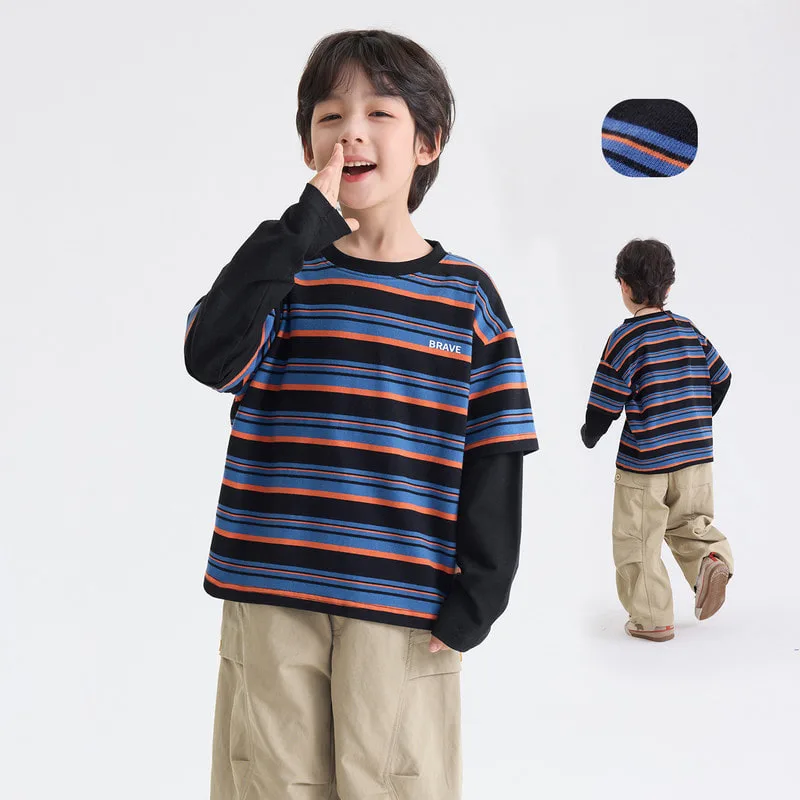 【KID】マルチストライプレイヤード長袖Tシャツ