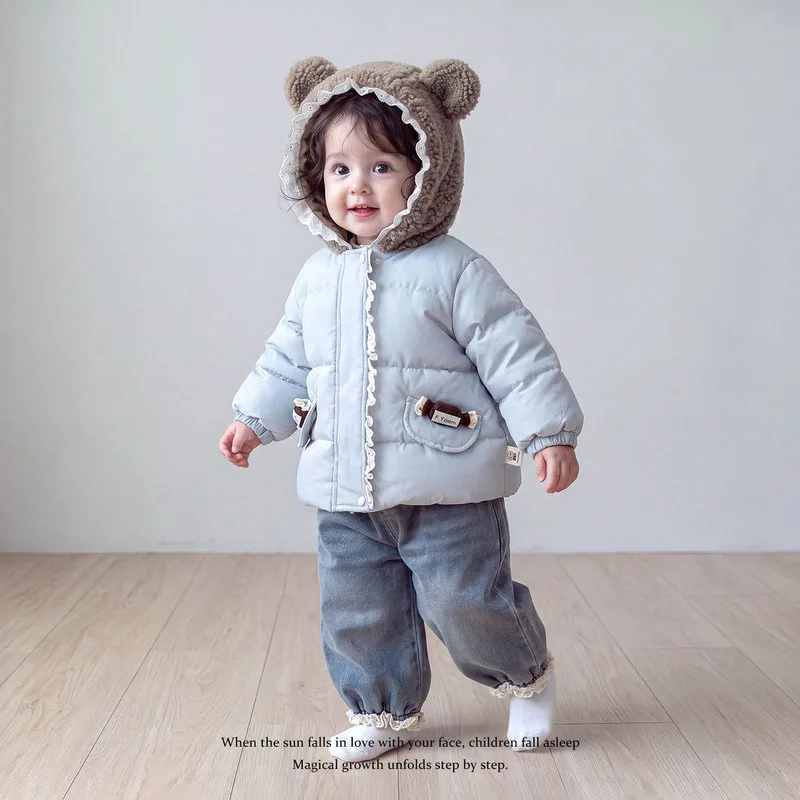 【BABY】ブルーフリルくま耳フード中綿ジャケット