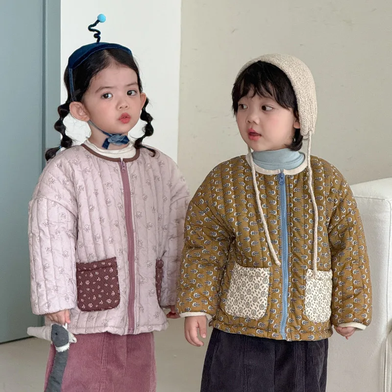 【KID】小花柄裏起毛キルティングジャケット