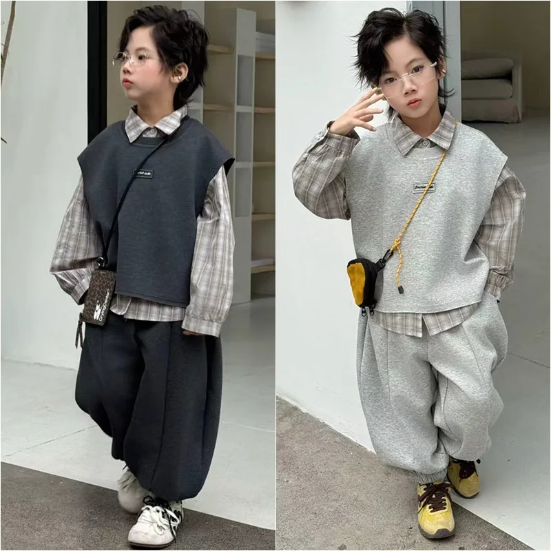 【セット】チェックシャツベストパンツ3点セット