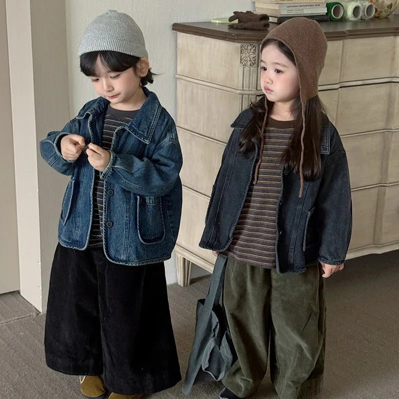 【KID】キッズ襟付きポケットデニムジャケット