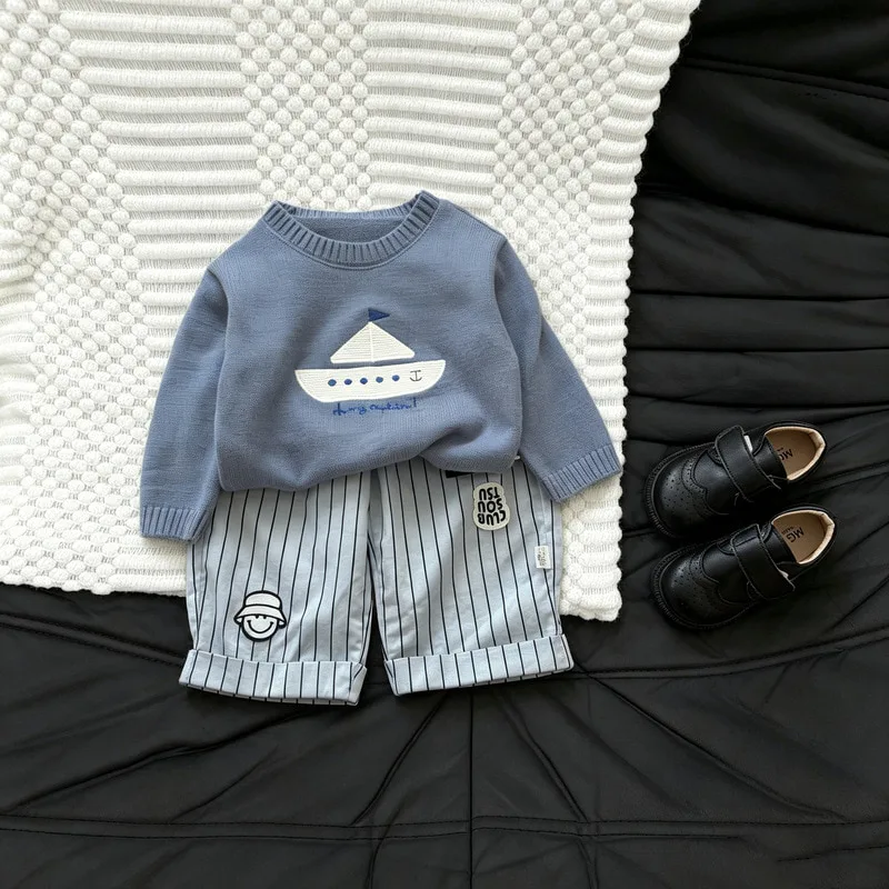 【BABY】帆船モチーフクルーネックニットTシャツ