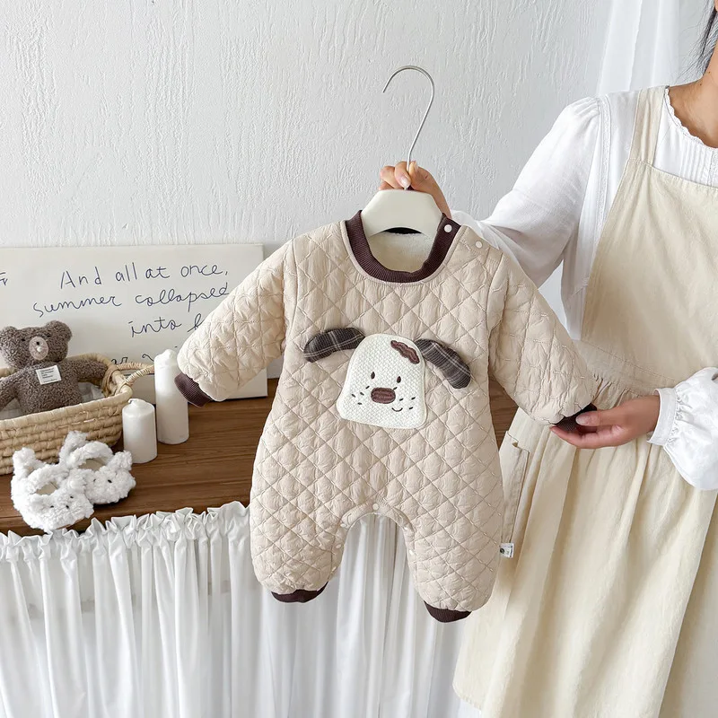 【BABY】子犬モチーフキルティング裏起毛ロンパース