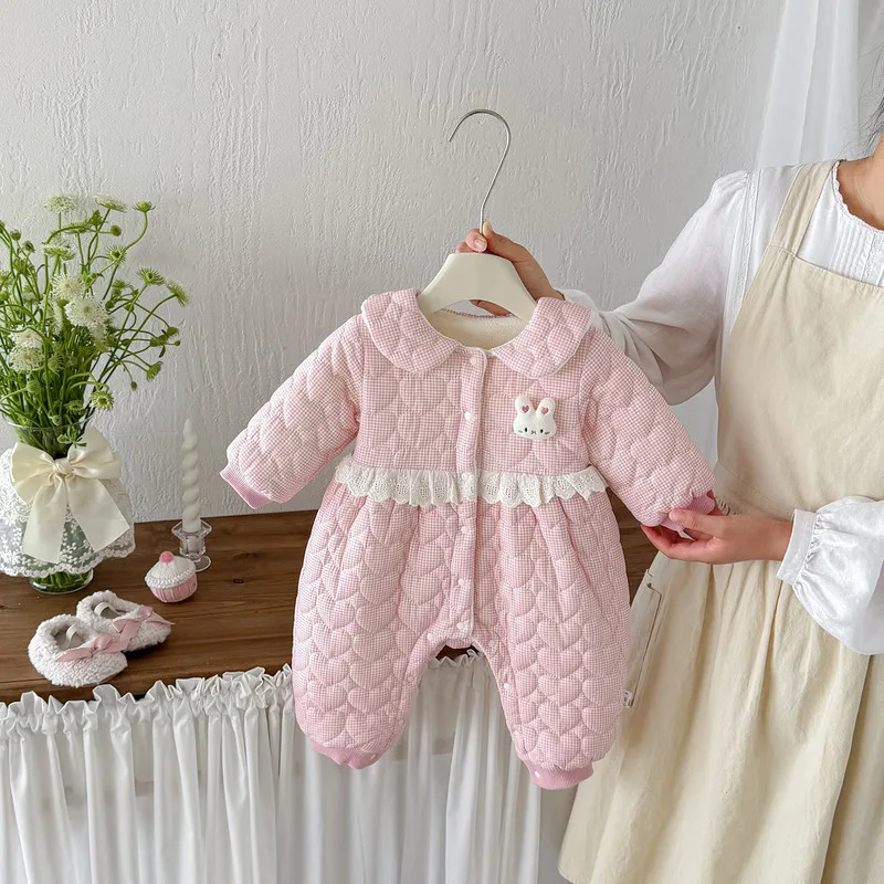 【BABY】ハートキルティング裏起毛ロンパース