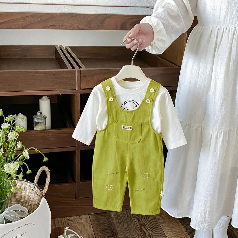 【BABY】グリーンくまサロペットパンツ