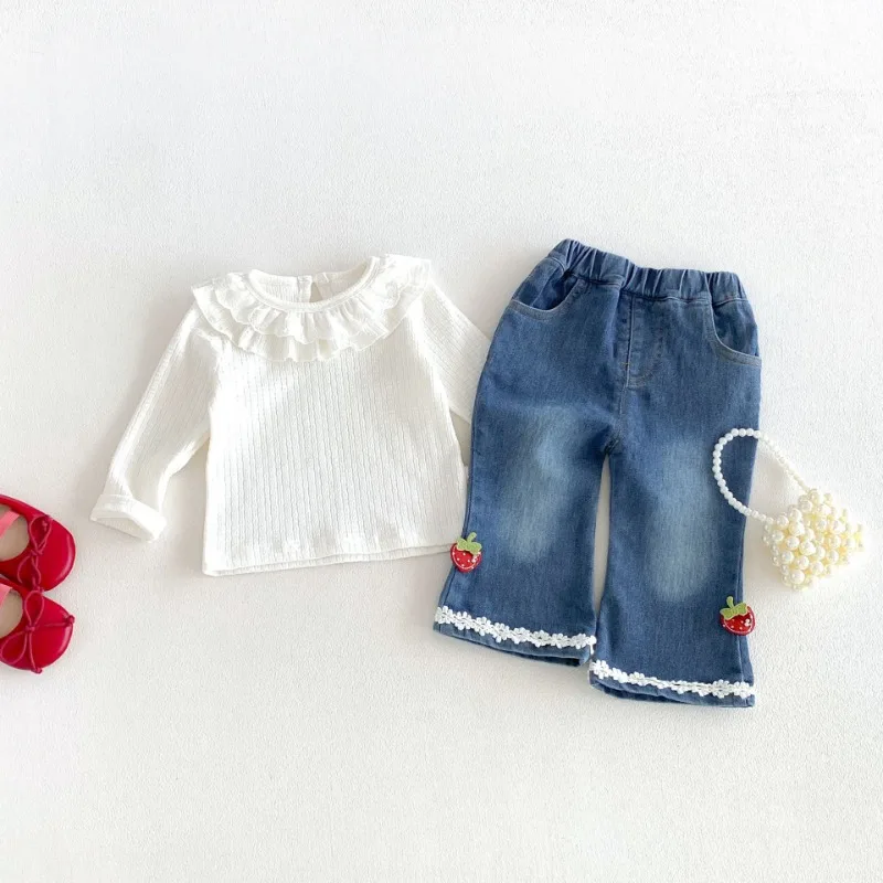【BABY】ストロベリーモチーフレースデニムパンツ