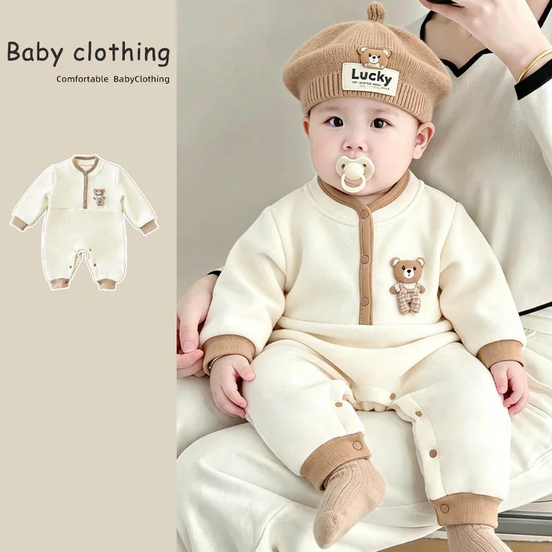 【BABY】ベイクベアモチーフ裏起毛ロンパース