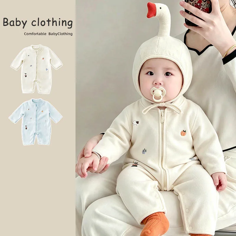 【BABY】カントリーモチーフ起毛ベビーロンパース