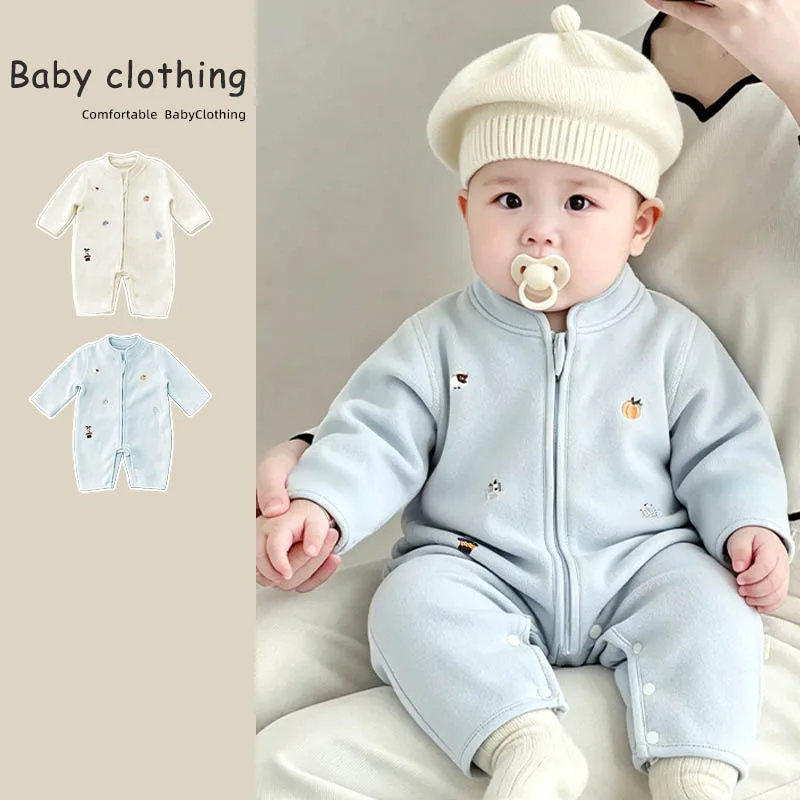 【BABY】小さなモチーフ柄裏起毛ジップロンパース