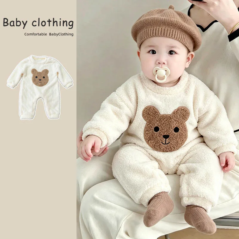 【BABY】メイプルくまモチーフ起毛ロンパース