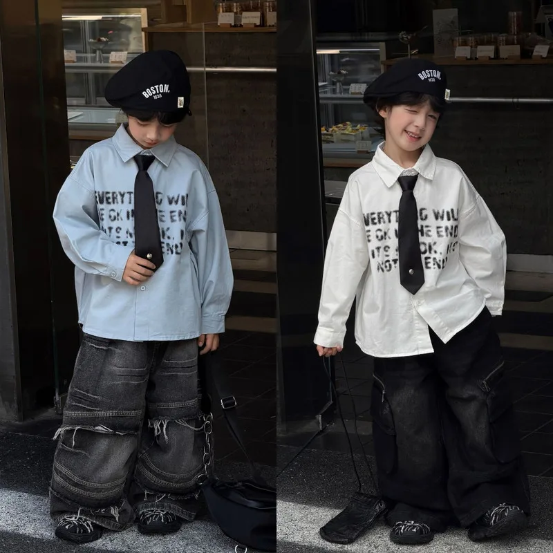 【KID】シャドーレタリング英字プリント長袖シャツ