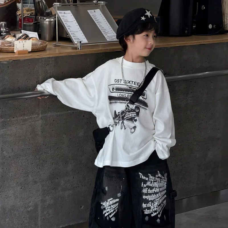 【KID】アメリカンストリート英字プリント長袖Tシャツ
