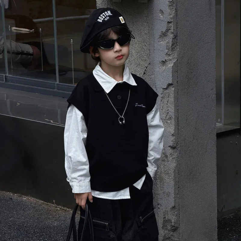【KID】ブラックポロ襟ニットベスト