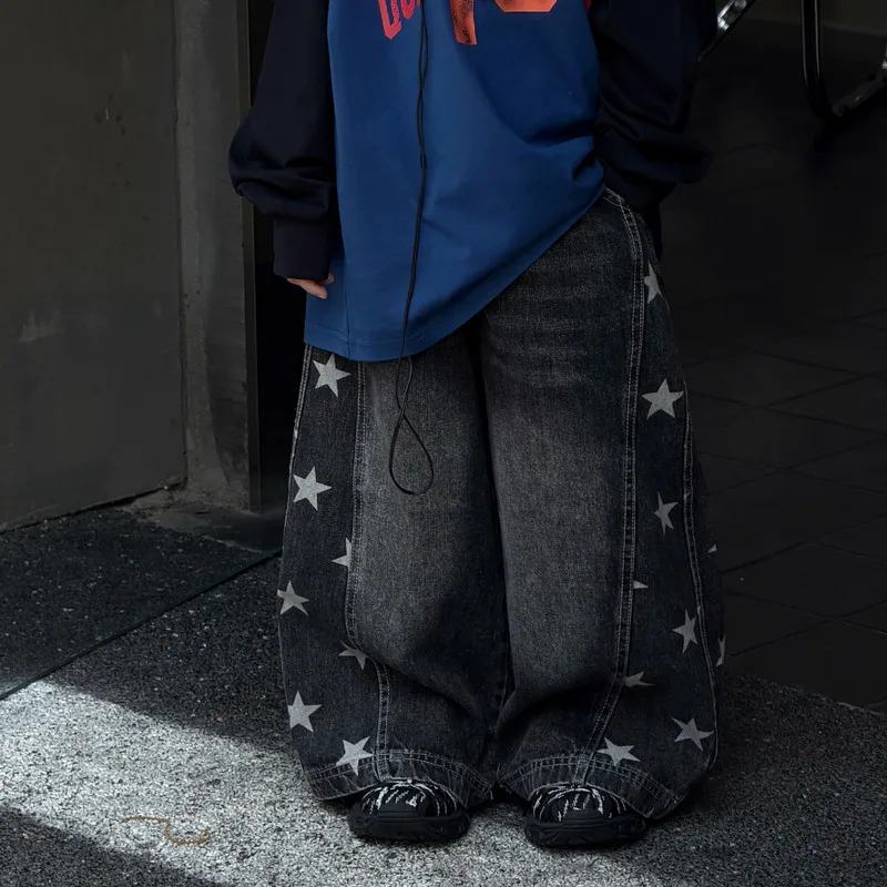 【KID】スター柄ゆったりワイドシルエットデニムパンツ