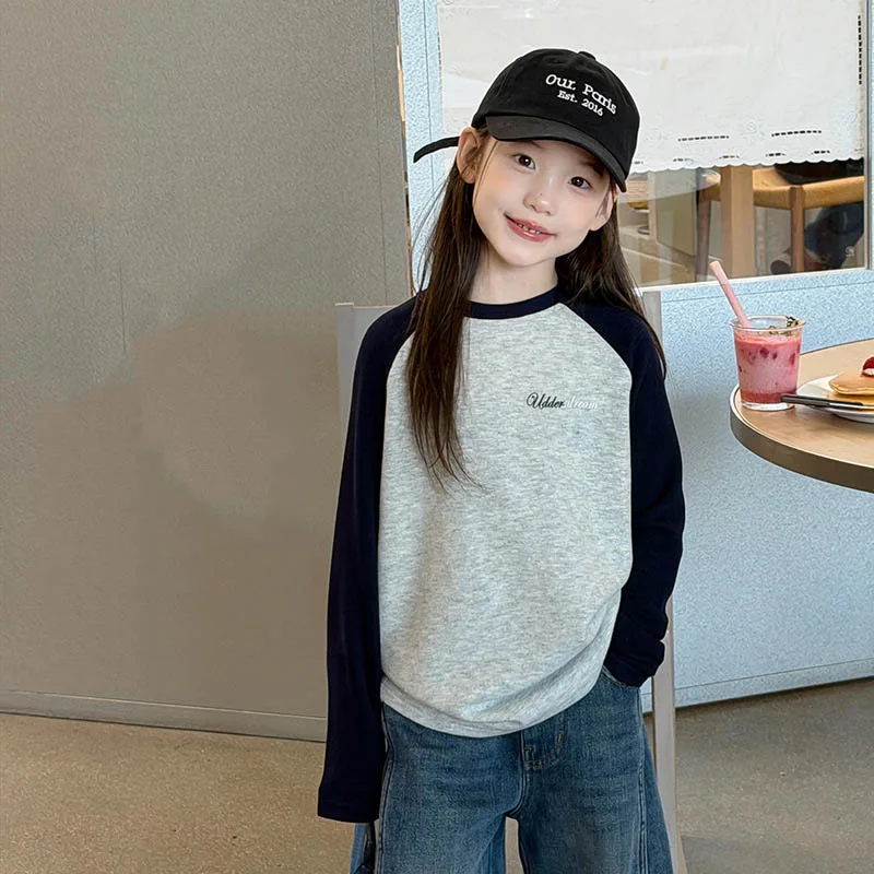 【KID】配色ラグラン裏起毛長袖Tシャツ
