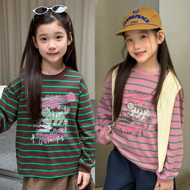 【KID】マカロンカラーストライプ長袖Tシャツ