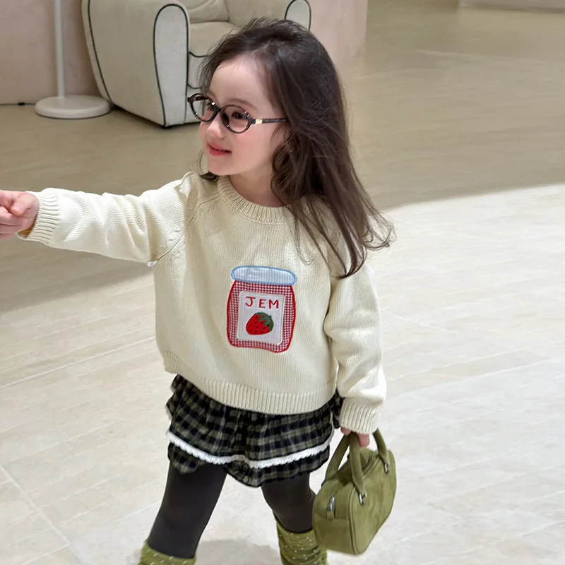 【KID】ストロベリーモチーフ長袖ニットTシャツ