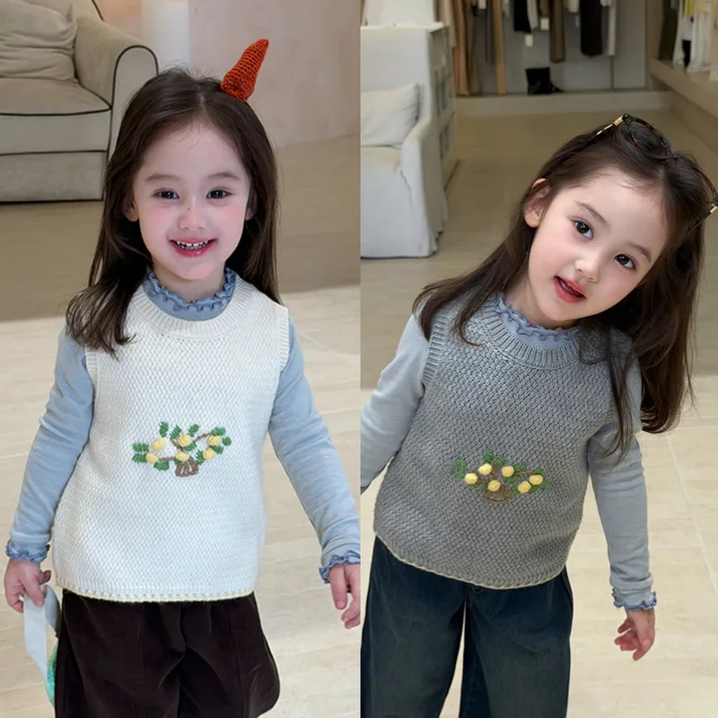 【KID】レモンツリー果樹刺繍ニットベスト