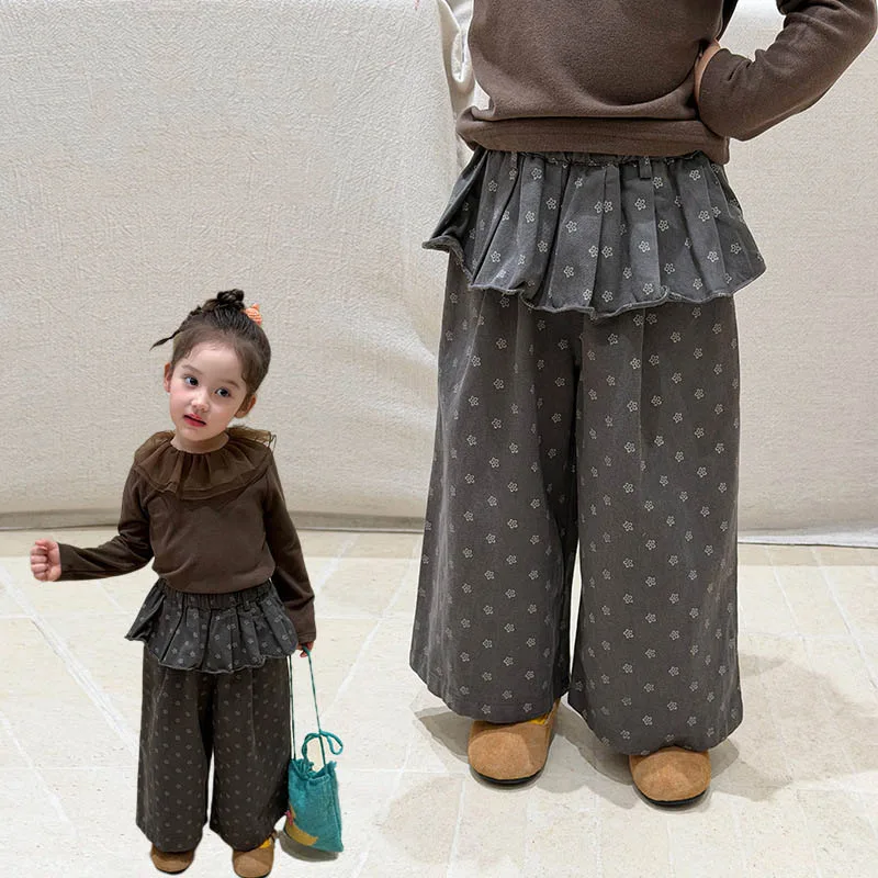 【KID】フラワー柄フェイクスカートワイドパンツ