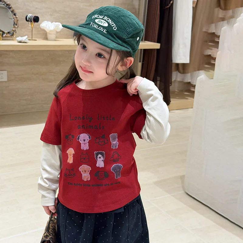 【KID】アニマルプリントレイヤード長袖Tシャツ