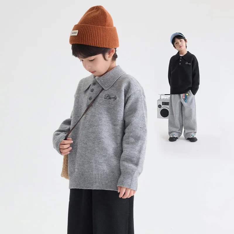 【KID】ポロ襟長袖ニットプルオーバー