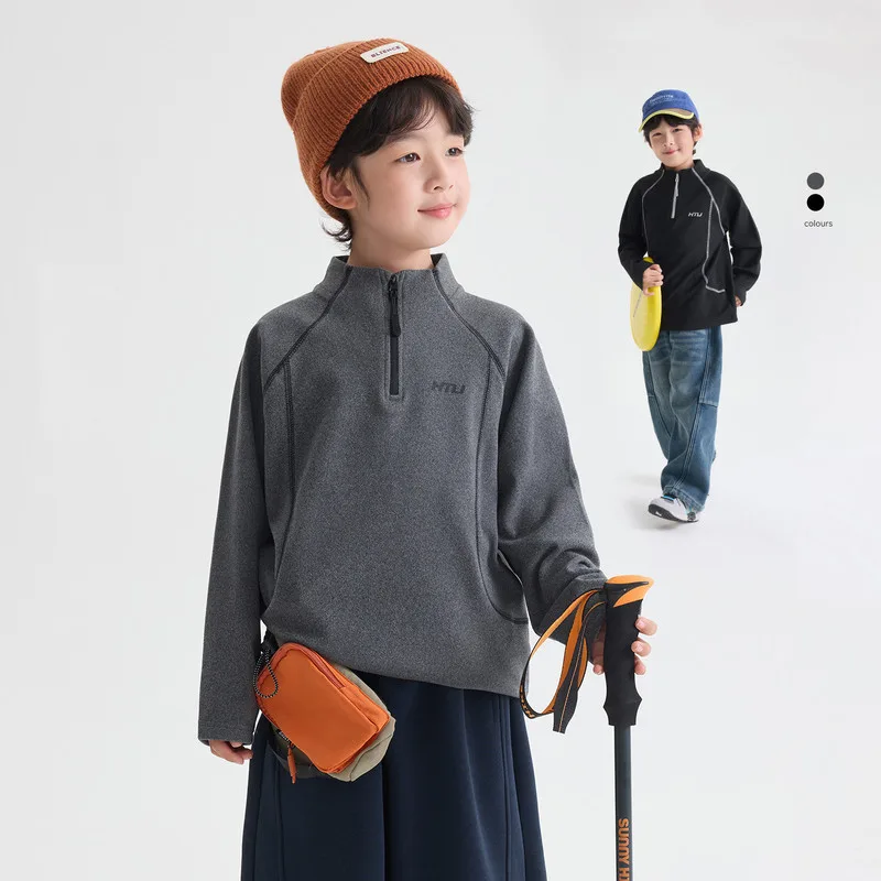 【KID】ハーフジップロゴ長袖Tシャツ