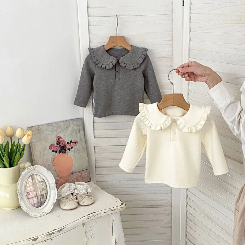 【BABY】フリル襟付き裏起毛長袖Tシャツ