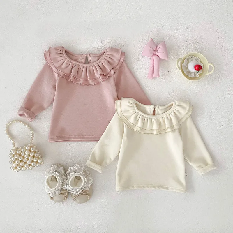 【BABY】二段フリル襟デザイン裏起毛長袖Tシャツ