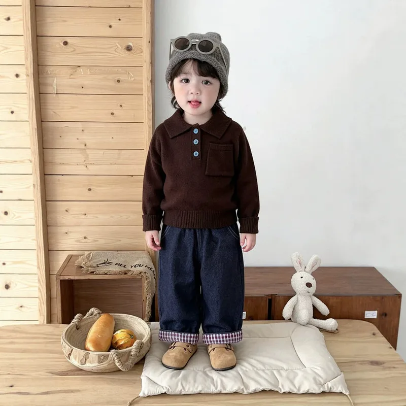 【BABY】ブラウンポロカラーニットTシャツ