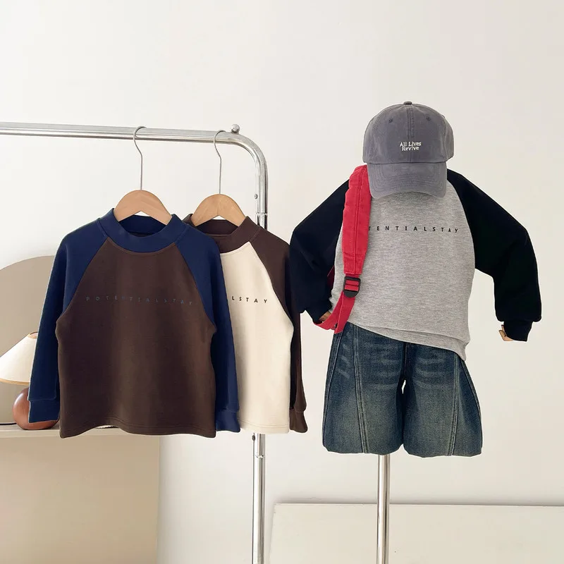 【KID】配色ラグラン裏起毛キッズ長袖Tシャツ
