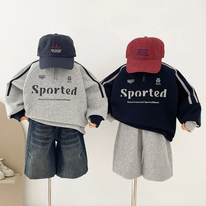 【KID】スポーティ英字プリント裏起毛Tシャツ